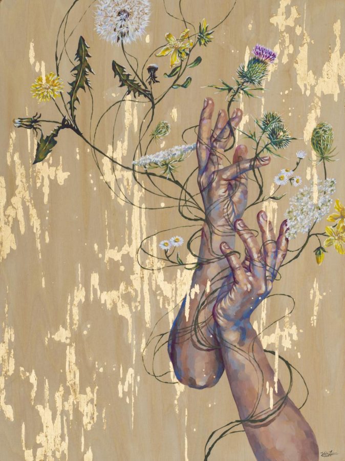 In this piece, titled weeds, Liu challenges the importance beauty standards and compares it to flowers and weeds.
