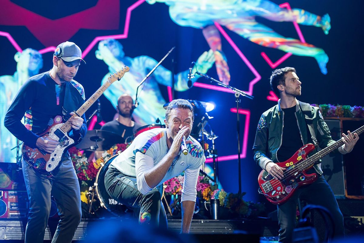 Coldplay performing at concert