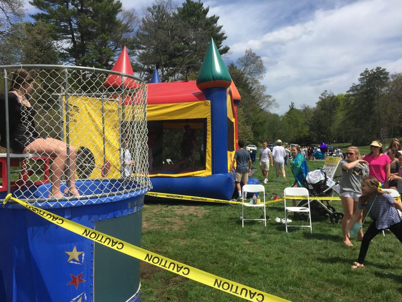 Freshman Kay Cochran sits on edge as she awaits her fate in the dunk tank.