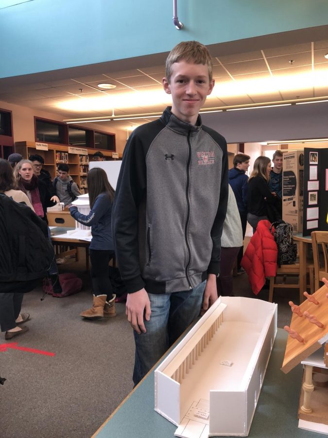 Junior Lukas Muzila presents his replica of a famous Italian temple.
