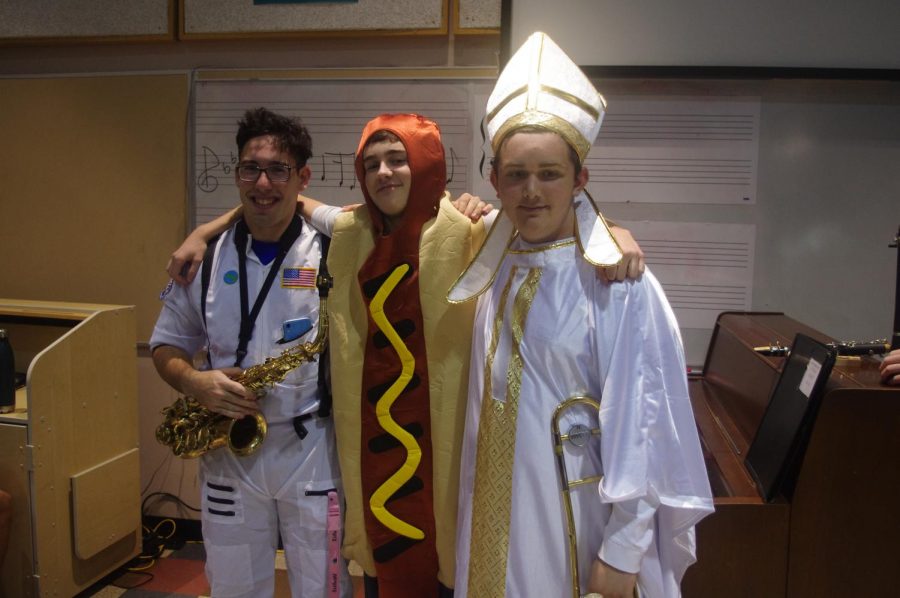 Left to right: Juniors Isaac Levine, Michael Callahan, and Connor DeBiasi pose for a picture before going on stage.