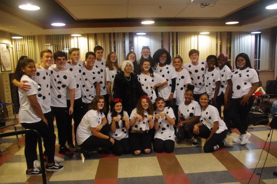 Chorus director, Doc Prov, with her seniors inspired by the movie 101 Dalmatians.