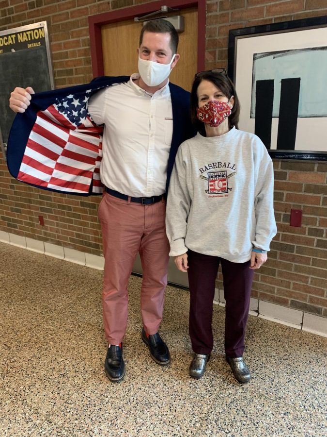 Paul Peri and Kelly Flynn pose for a photo during school spirit week. 