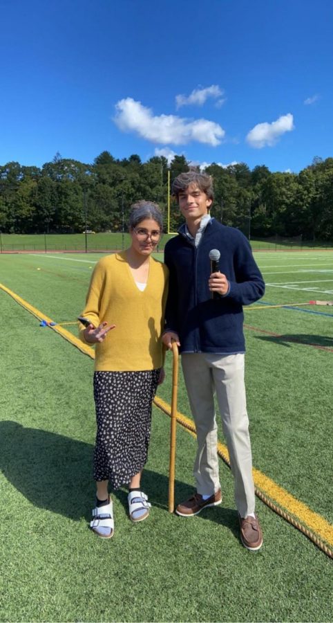 Elected co-emcees Hannah Khateeb and Tanner Creelman at the first assembly