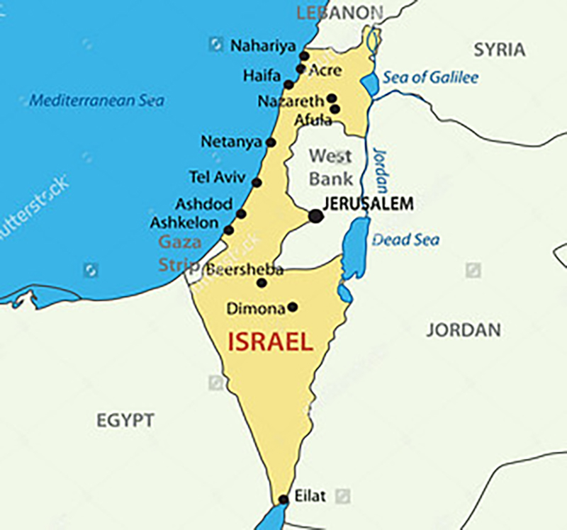 Map of Israel and Palestinian occupied territories  