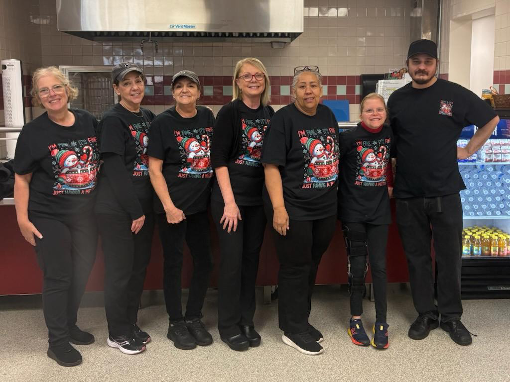 Lunch staff in holiday attire