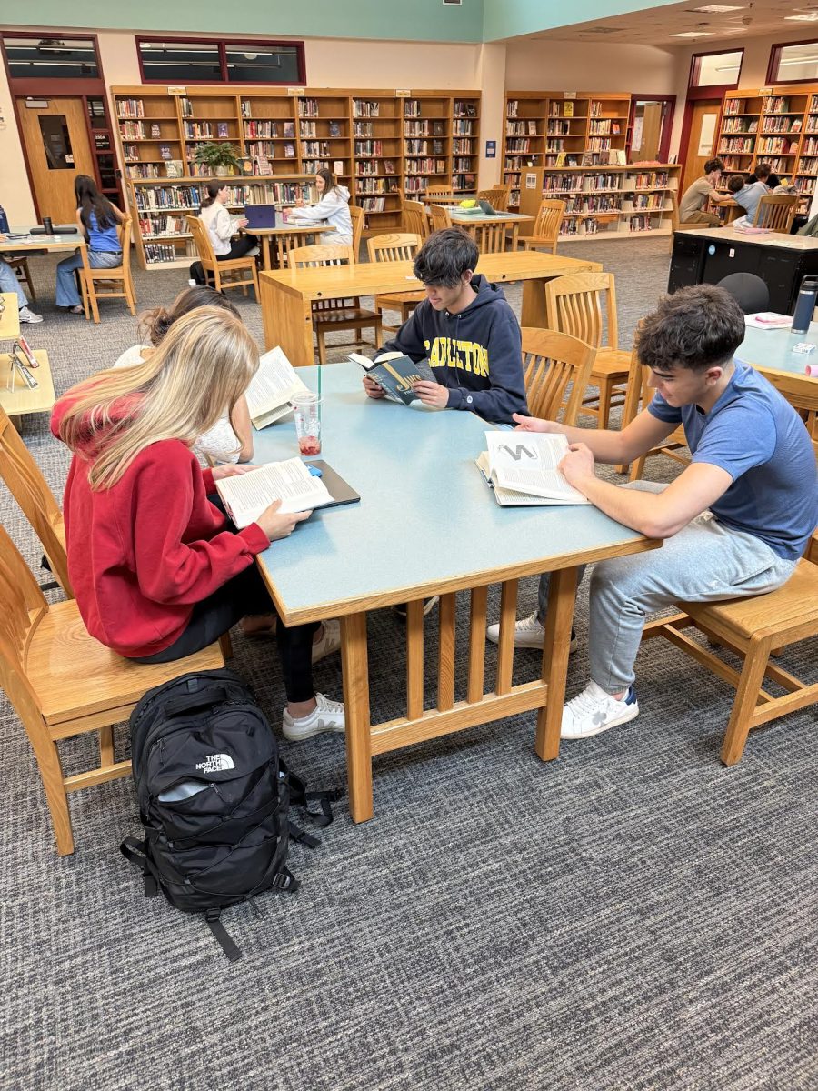 High school students reading in the school library