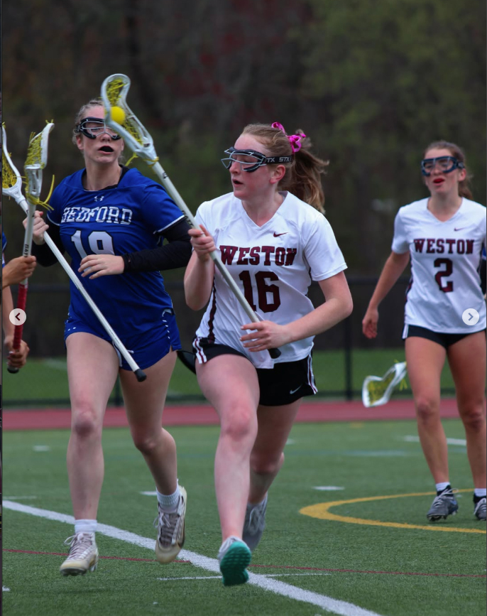 WHS girls lacrosse players in typical gear