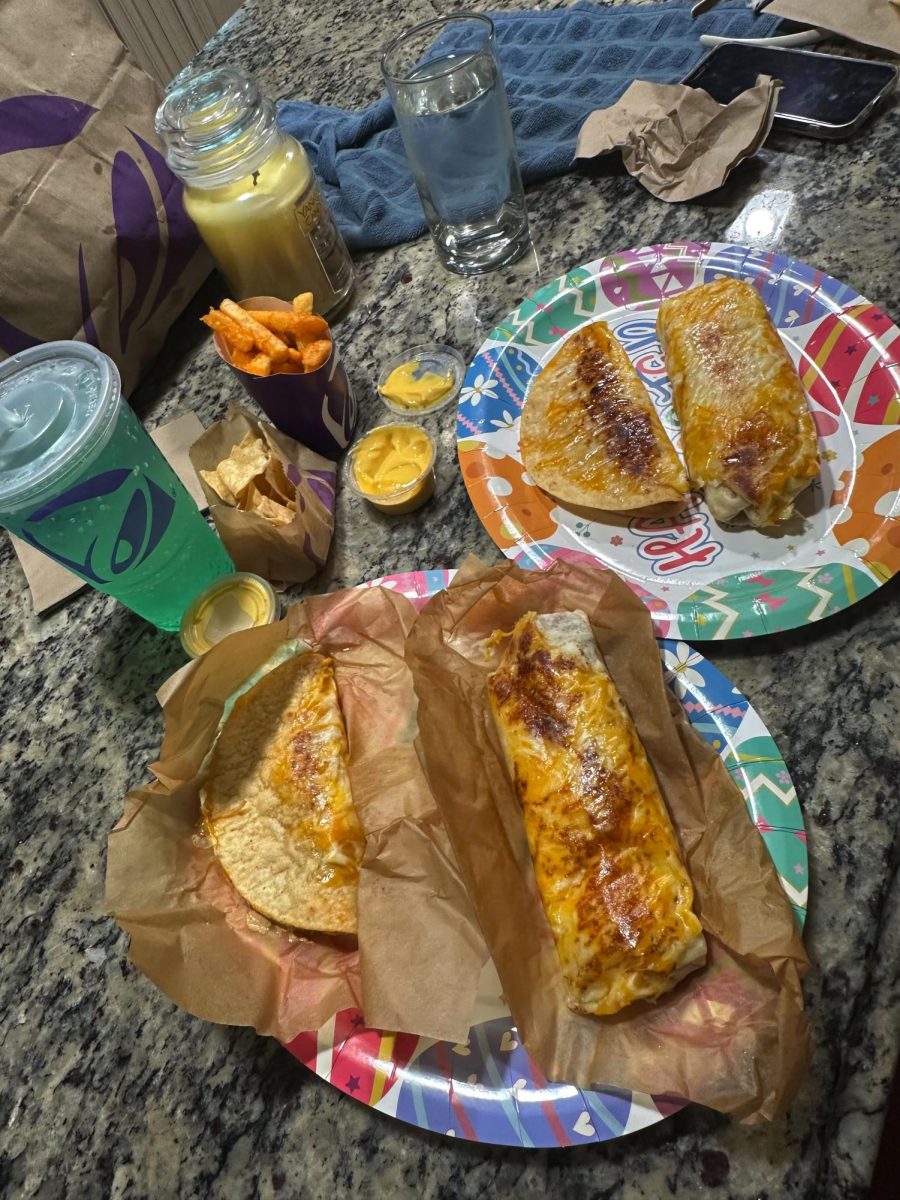 Taco Bell meal of bean burritos and tacos